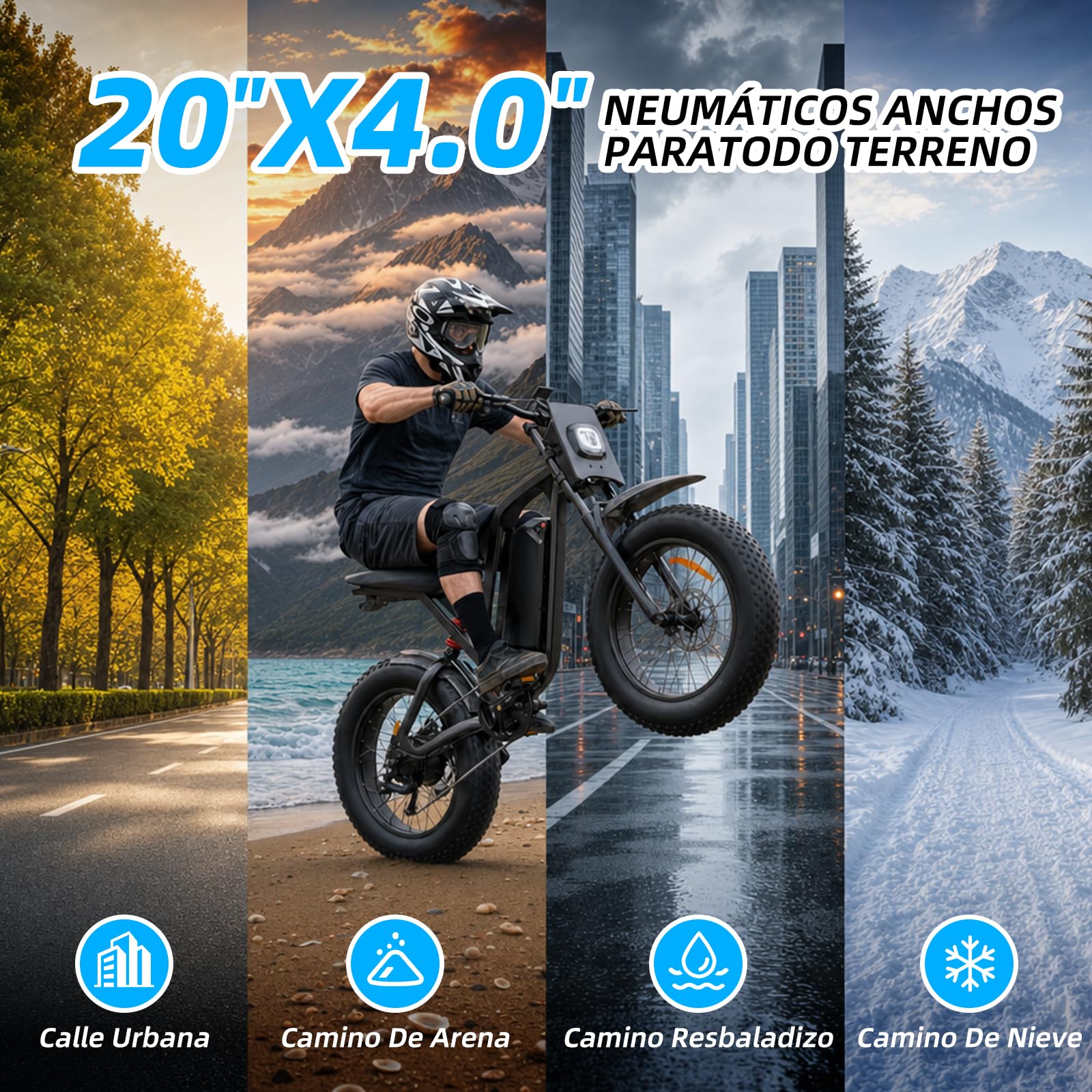 R700 Bicicletta Elettrica da Trekking per Donna Uomo, 20 x 4" Grassi Pneumatici Ebike Con 52V 25Ah Batteria Rimovibile, Motore da 250 W, 80KM Autonomia, con Cambio a 7 Marce, per Adulti