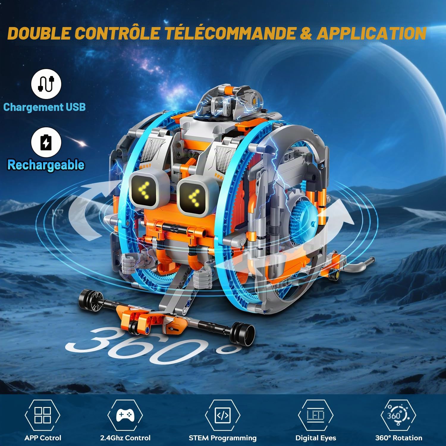 HiWEEGO Jouets Robots RC avec Yeux LED et Sons modifiables, Application et télécommande Rechargeable Kit robotique 5 en 1 Cadeau pour Enfants garçons Filles âgés de 12 Ans et Plus (783 pièces)