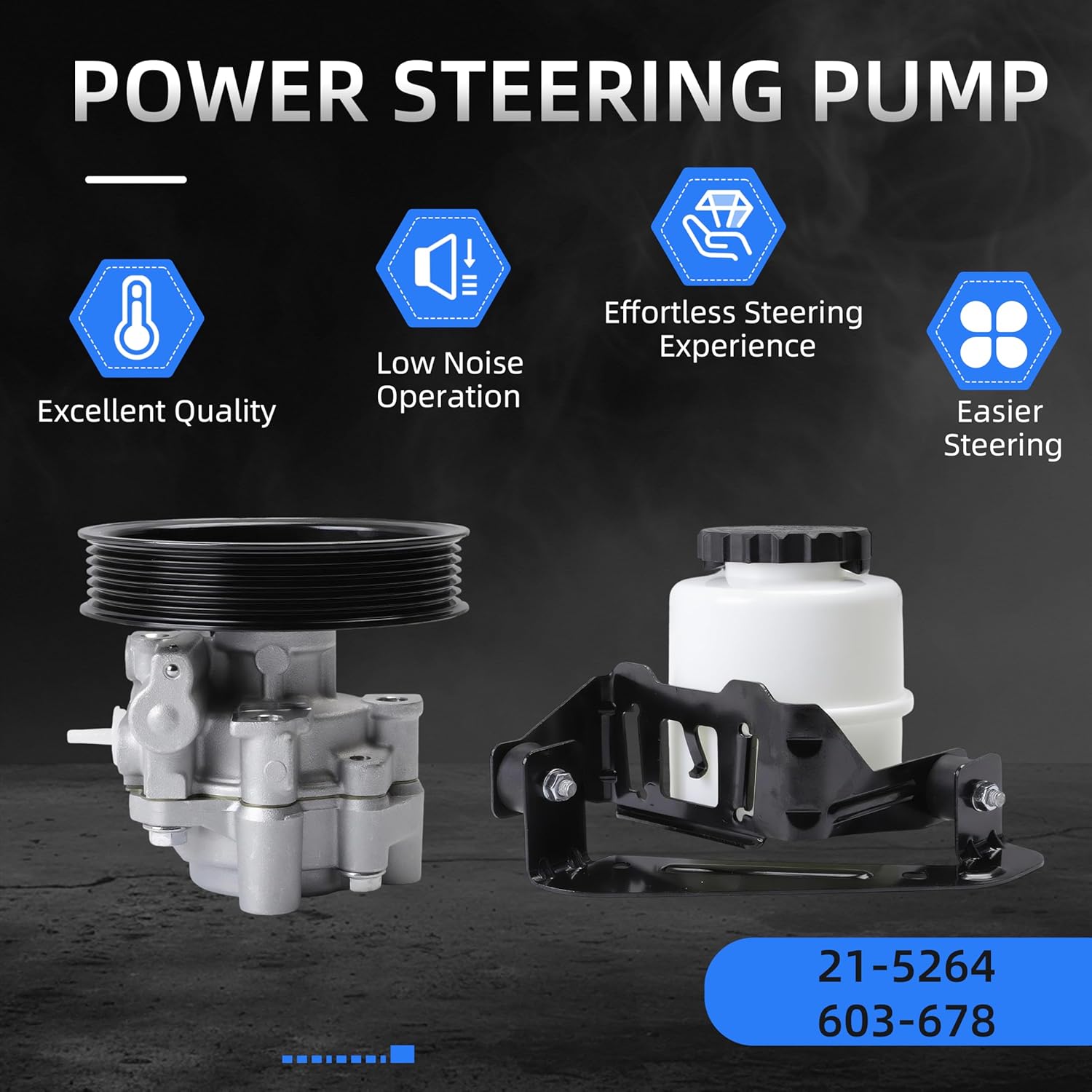 Power Steering Pump with Pulley, with Reservoir, for Toyota Sequoia 2001-2007, for Tundra 2000-2006, 4.7L V8, Power Assist Pump Replace#21-5264, 443100C030, 443200C020, 603-678, 443600C030