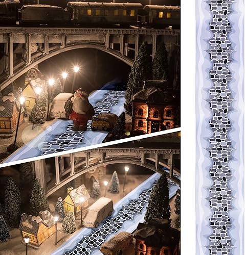 Miniatura 7 de Jetec 2 piezas de accesorios de pueblo de Navidad, ladrillo de nieve, carretera, calle, tapete de ladrillo de nieve para hogar, jardín, paisaje de