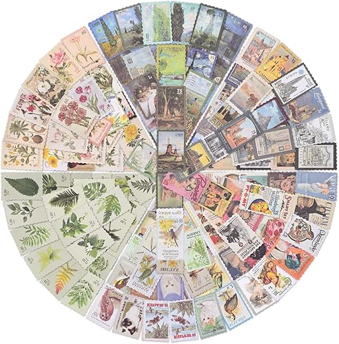 Juego de 6 sellos postales para diario (6 paquetes de 288 piezas) Calcomanías de astronomía botánica estética vintage para diario de viñetas,