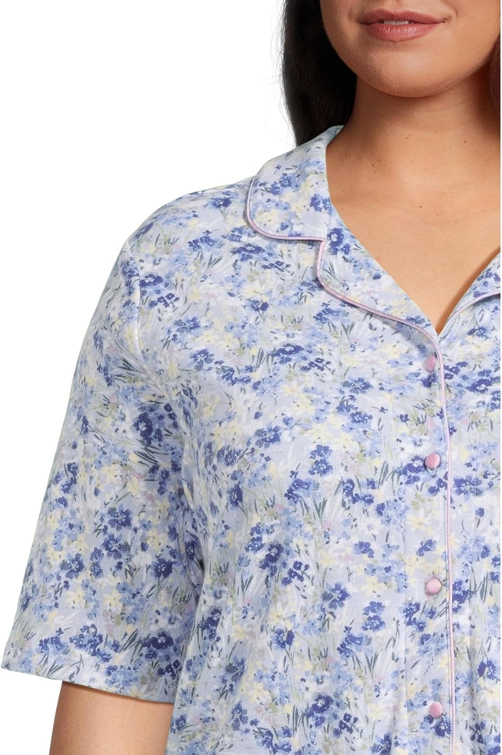 Karen Neuburger Women's Plus Size Girlfriend Notch Collar Elbow Length Sleeve Top and Pant Bottom Pajama Set