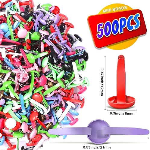 Miniatura 10 de HNYYZL - 500 mini soportes de papel, latón y metal, con caja, cabeza redonda de 0.315 in, para manualidades de papel, álbumes de recortes,