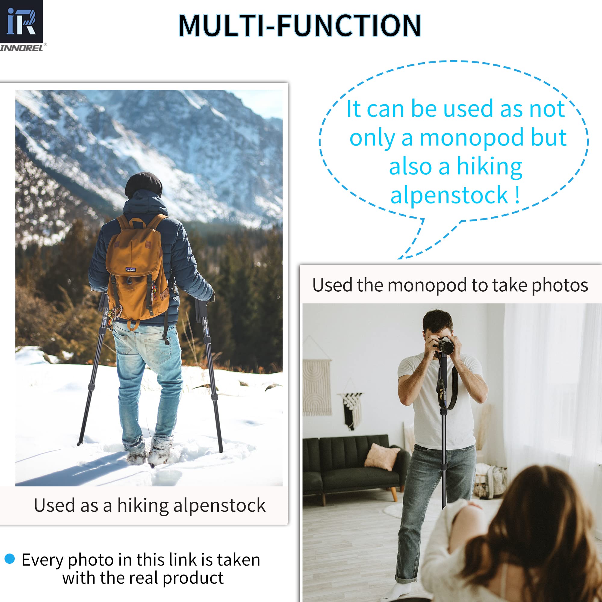 INNOREL RM285A aparat monopod profesjonalny przenośny 5-częściowy kompaktowy podróżny monopod ze stopu aluminium do aparatu Canon Nikon Sony DSLR kamera wideo DV uchwyt fotograficzny obciążenie 22 funtów / 10 kg
