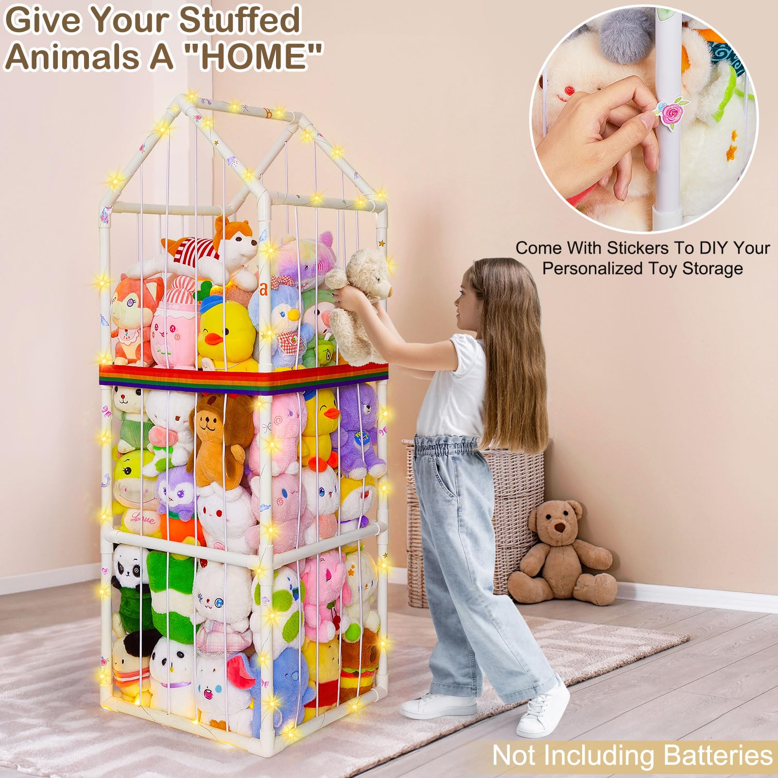 Unicorn Castle Organizador de almacenamiento de juguetes de peluche para unicornios, soporte de animales de PVC para niños, estante para sala de juegos y guardería