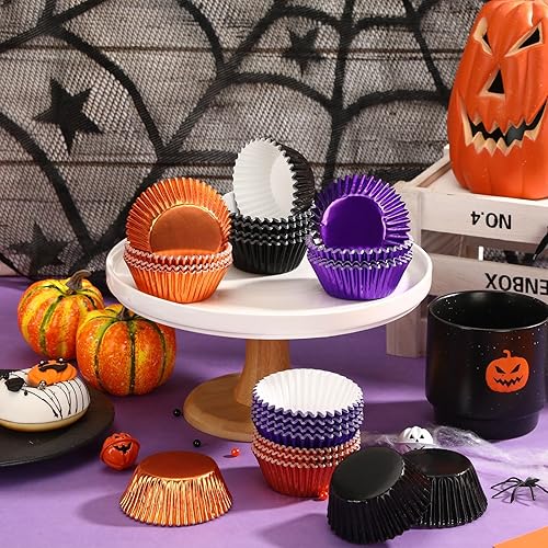 Vista 12 de SANNIX 450 forros de papel de aluminio de graduación para cupcakes, color negro, dorado, plateado, forros metálicos para magdalenas, tazas