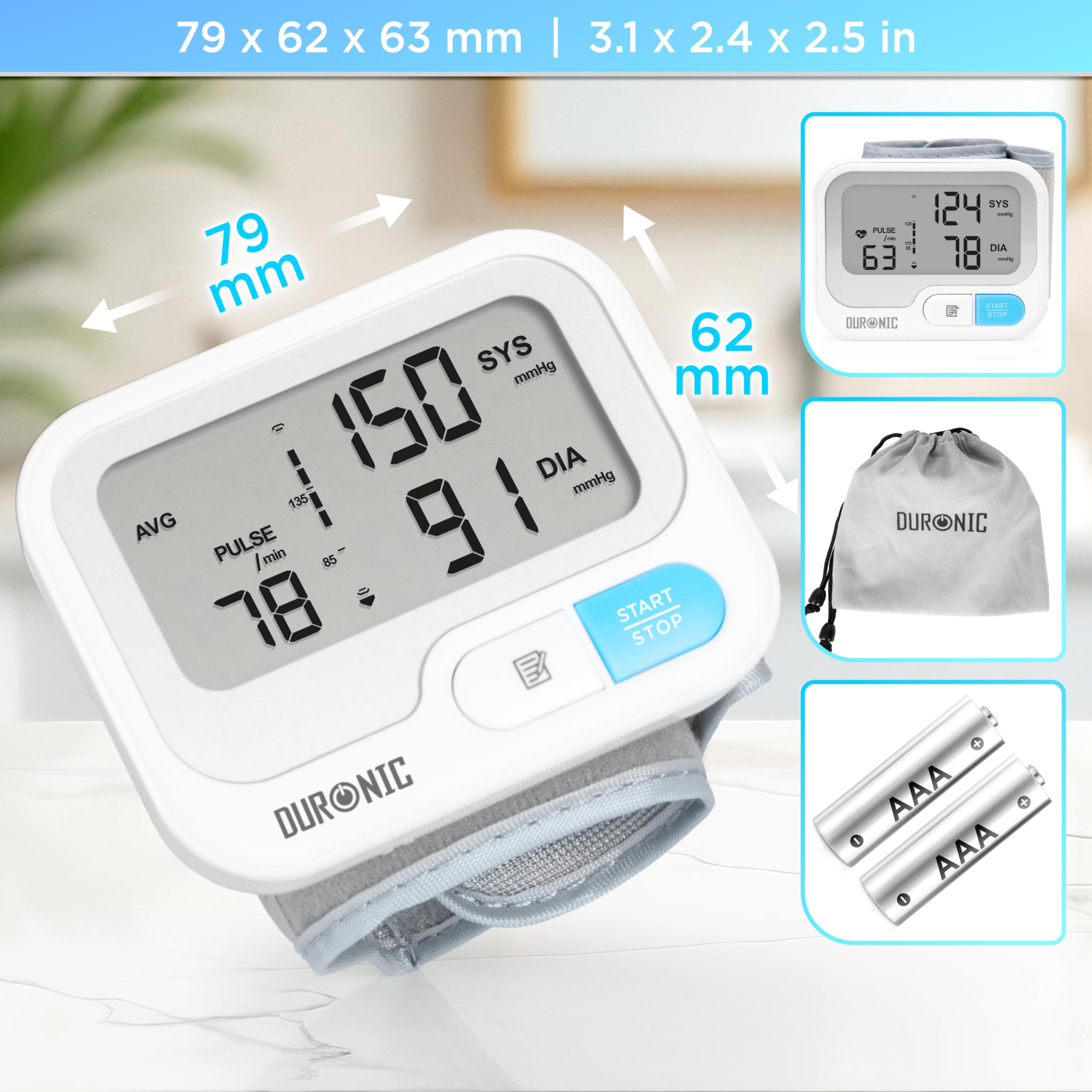 Duronic BPM65 WE Ciśnieniomierz nadgarstkowy elektroniczny certyfikowany medycznie | pomiar ciśnienia krwi | automatyczny monitor ciśnienia na nadgarstek