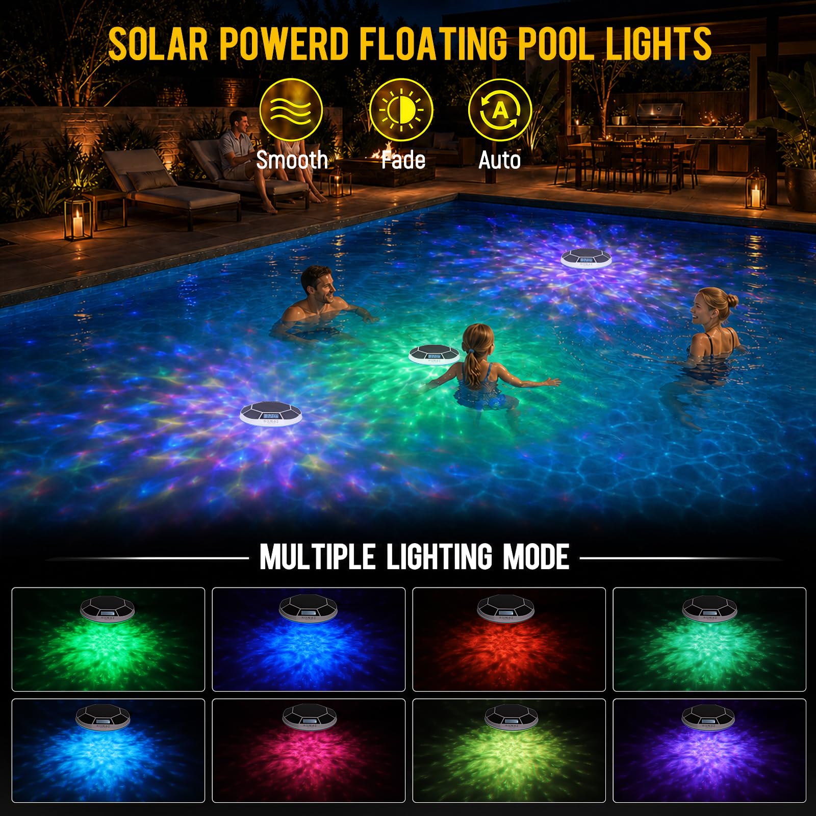 Partsam Schwimmende Poolleuchten Solarbetrieben mit digitalem Thermometer