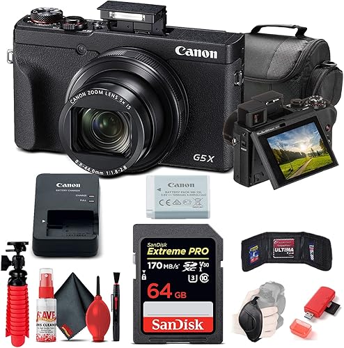 Canon PowerShot G5 X Mark II Cámara digital (3070C001) + tarjeta de memoria de 64 GB + lector de tarjetas + bolsa suave de lujo + trípode flexible +