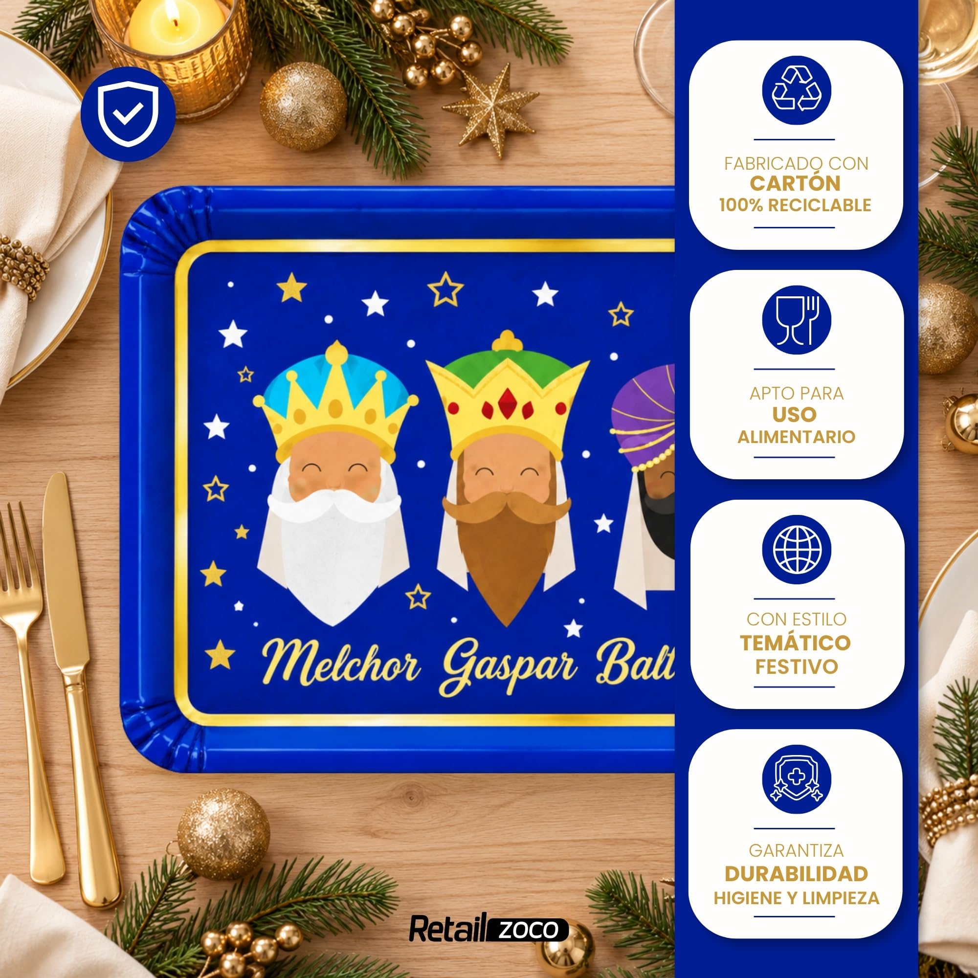 Bandejas de Cartón para Servir, Diseño Reyes Magos Azul, 6 Unidades - imagen 3
