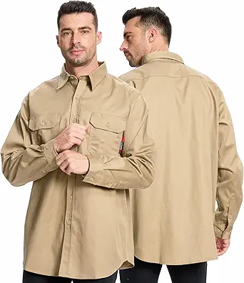 SRsafety Hi Vis FR Shirts for Men,7.0oz Long Sleeve FR Work Shirts,100% Cotton High Visibility Fire Shirt