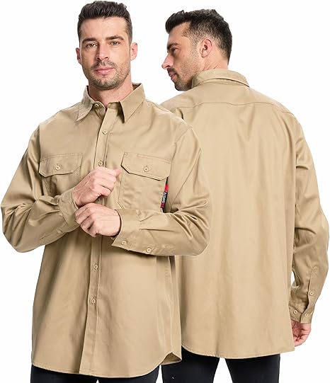 SRsafety Hi Vis FR Shirts for Men,7.0oz Long Sleeve FR Work Shirts,100% Cotton High Visibility Fire Shirt