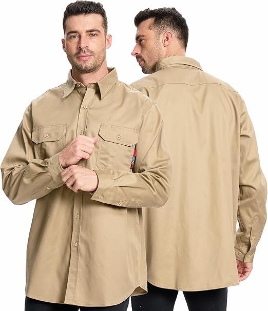 SRsafety Hi Vis FR Shirts for Men,7.0oz Long Sleeve FR Work Shirts,100% Cotton High Visibility Fire Shirt