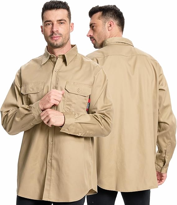SRsafety Hi Vis FR Shirts for Men,7.0oz Long Sleeve FR Work Shirts,100% Cotton High Visibility Fire Shirt