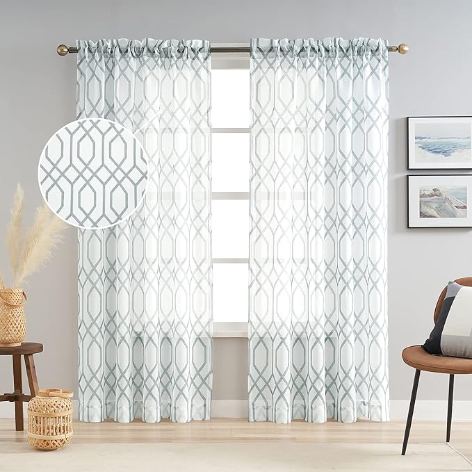 AUFENLLY Geometric Moroccan Pattern Printed Sheer Curtains