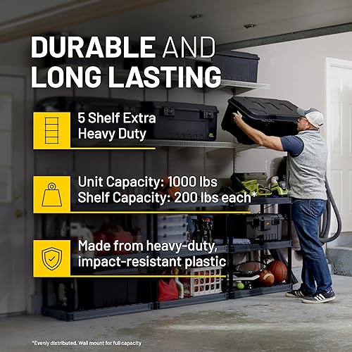 Miniatura 3 de Plano Estantes de almacenamiento de plástico extra resistentes con 5 estantes, 72.5 x 36 x 24 pulgadas, capacidad de 1000 libras, estantes de