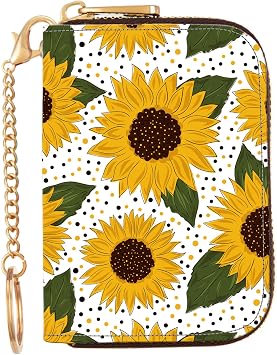 Rfid Credit Card Holder,Wallet Women Organizer Accordian Men Minimalist Wallet,Card Holder Keychain Sunflower-1