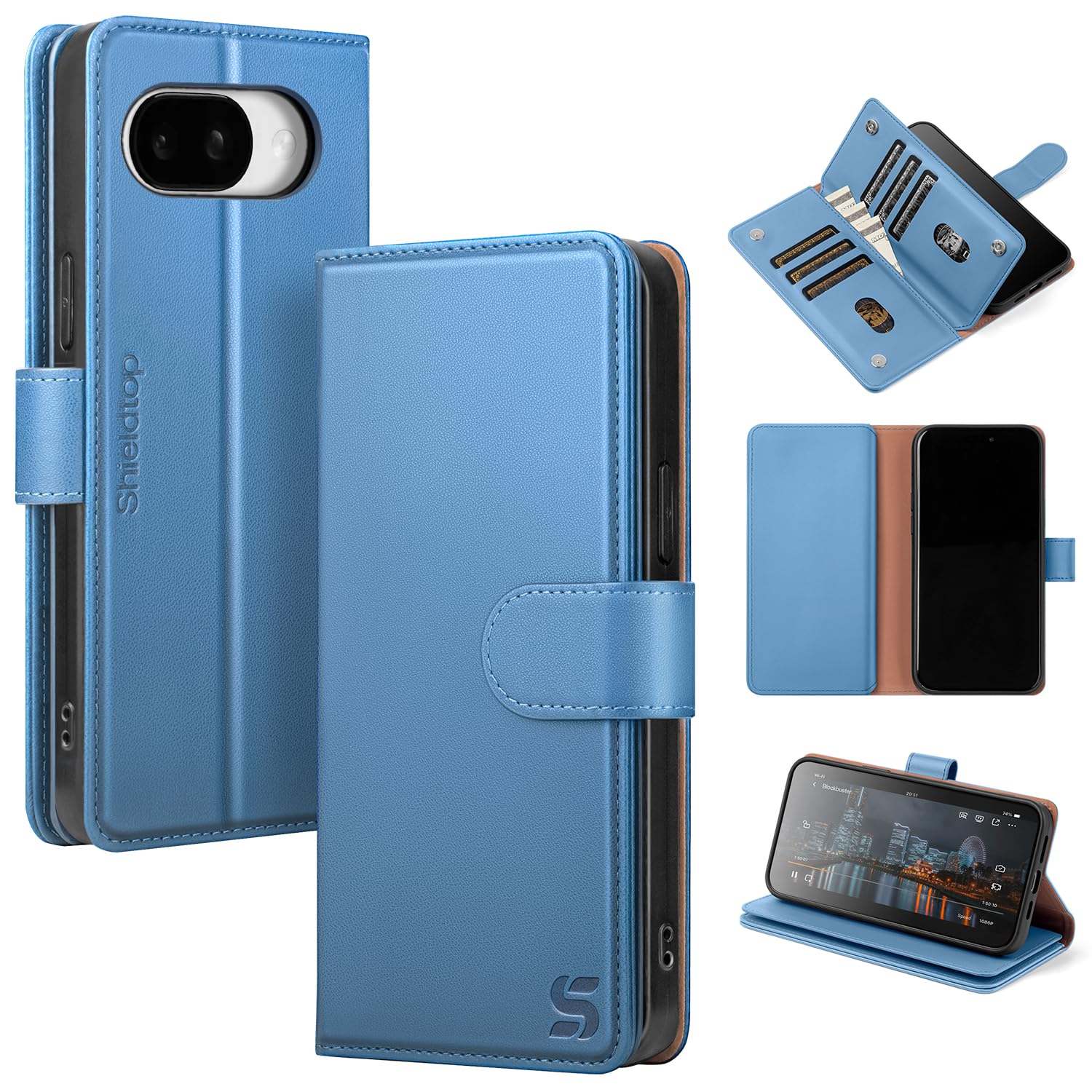 Shieldtop Compatible with Google Pixel 9a Wallet Case with Card Holder,Women Men RFID Blocking PU Leather Flip TPU Protective Cover Credit Card Slots,