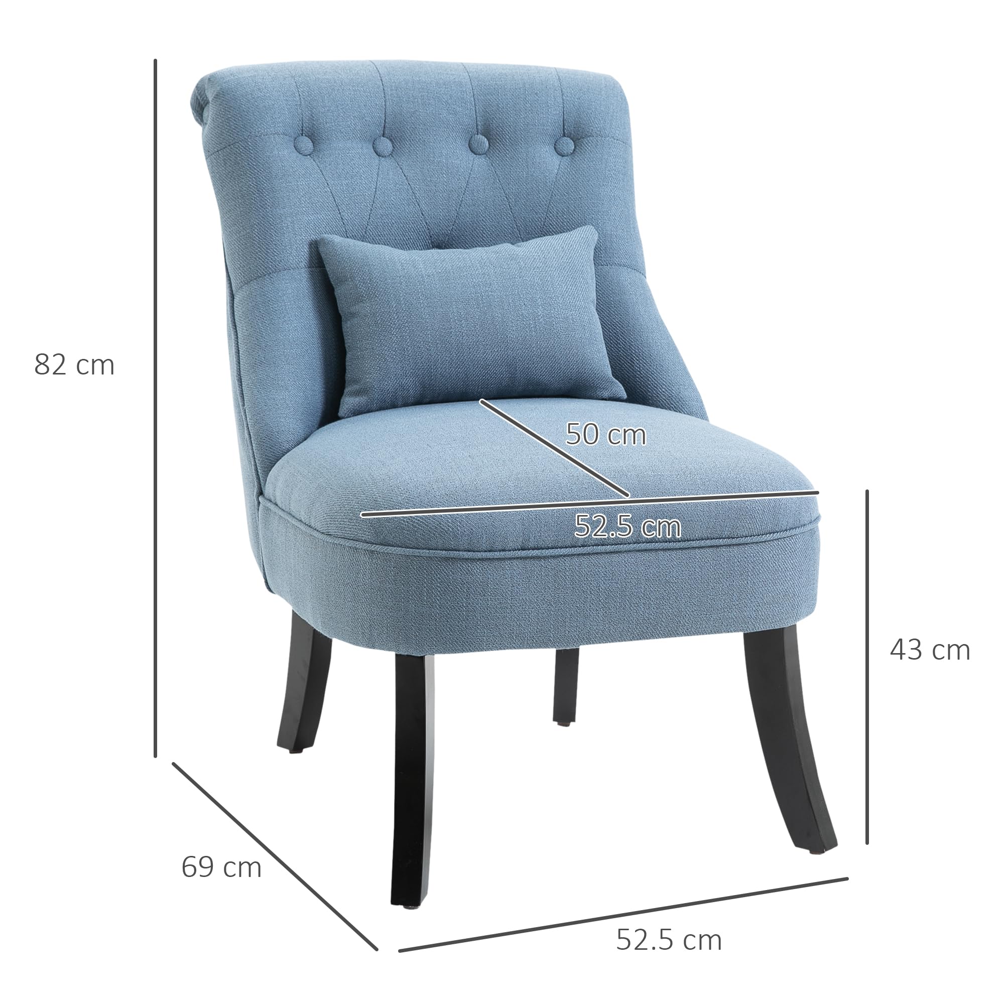 HOMCOM Poltrona per Salotto Imbottita con Cuscino e Piedini Antiscivolo, Poltrona D'Arredo in Tessuto Effetto Lino e Legno, 52.5x69x77 cm, Blu