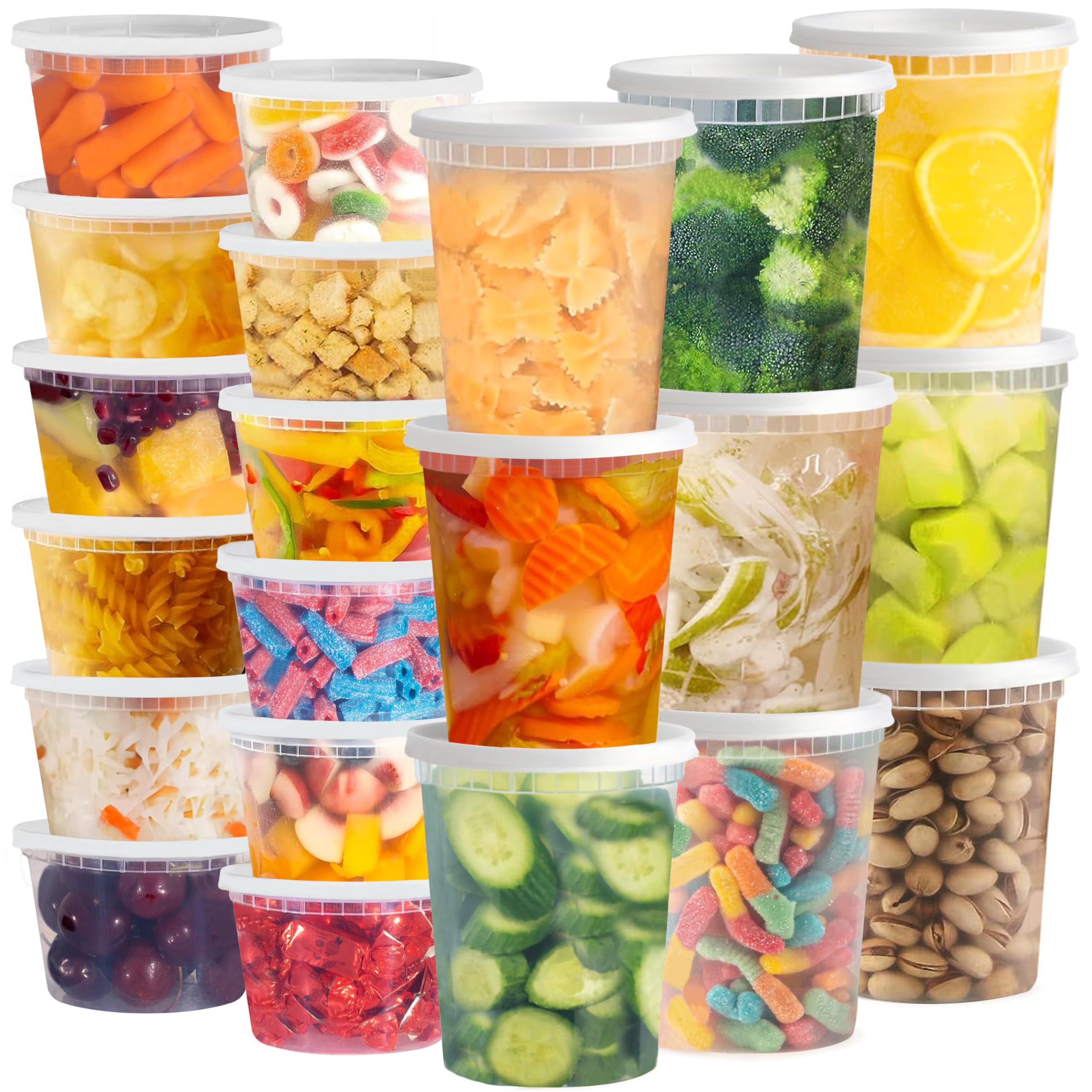 TashiBox Deli Food Containers with Lids 48 Sets (16 & 32 oz 24 Each) - Plastic Food Storage Containers - Clear Disposable Meal Prep Containers, BPA Free, Leakproof, Microwave and Freezer Safe