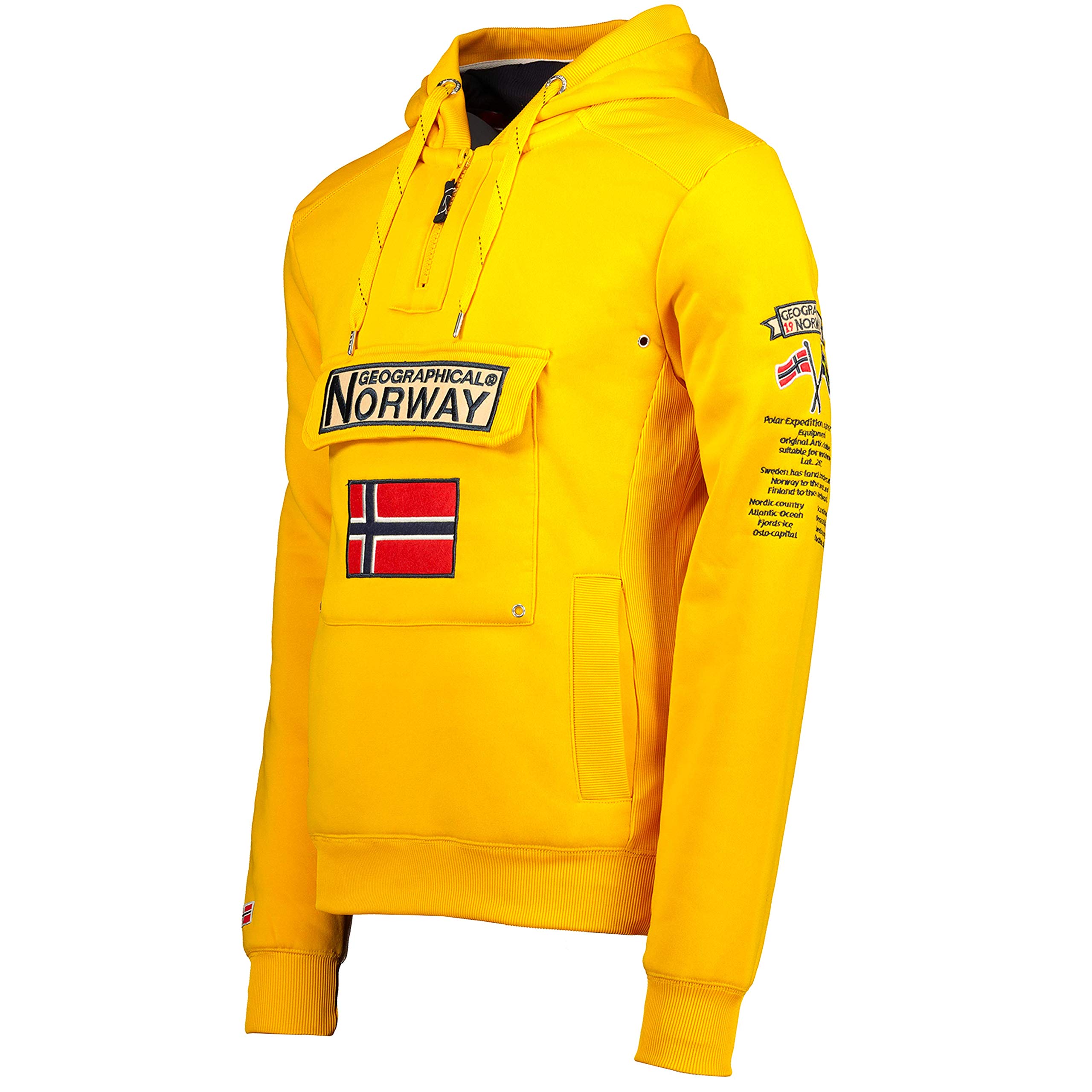 Geographical Norway GYMCLASS - Felpa con cappuccio e tasca a marsupio da uomo, con logo della marca e maniche lunghe