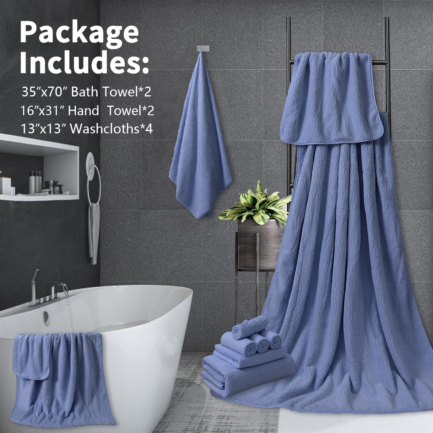 8 Piece Bathroom Towel Set |2 Jumbo Oversized Bath Sheet,2 Hand Towels ...