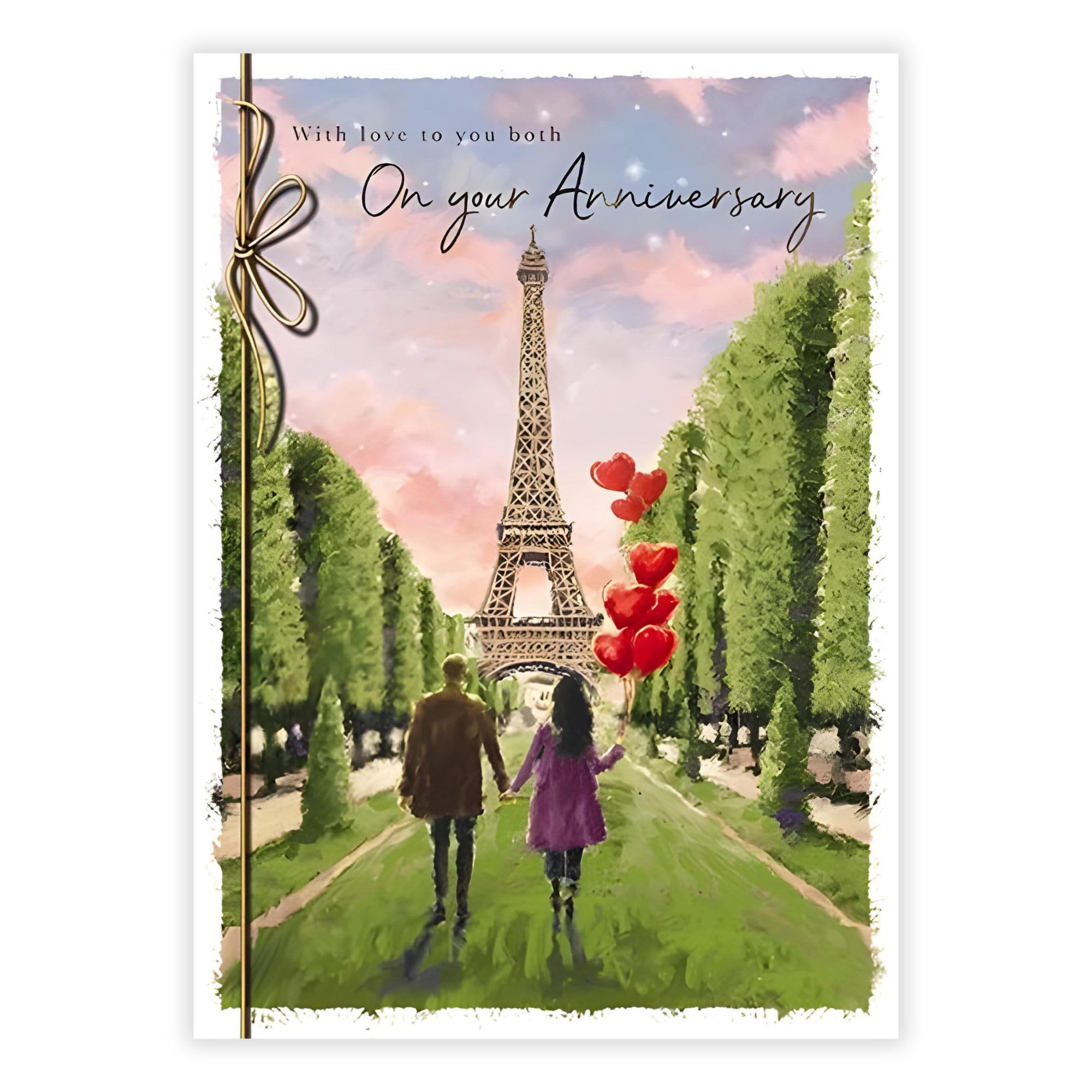 Anniversary Card - On Your Anniversary - Romantic Paris Scene - Eiffel Tower - Artistic French Design - Special Finish and Illustrated Insert Leaf - Made in the UK - Eco-Friendly