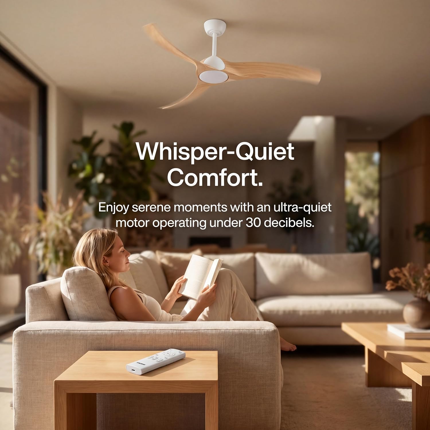 52 Inch Low Profile Ceiling Fan with Light, Flush-Mount Ceiling Fan with Remote, Quiet DC Motor, 3 Color Temperatures Dimmable LED, 3 Blade Modern Ceiling Fan for Bedroom, Living Room