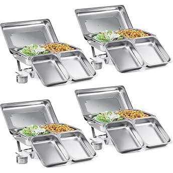 Wilprep Chafing Dish Edelstahl Buffet-Set Warmhaltebeh lter Speisenw rmer W rmebeh lter Rechaud f r Catering Buffet und Party 4 Set 1/2+1/2 GN -Beh lter