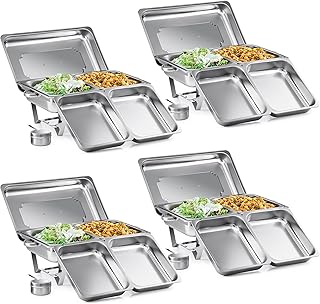 Wilprep Chafing Dish Edelstahl Buffet-Set Warmhaltebehälter Speisenwärmer Wärmebehälter Rechaud für Catering, Buffet und Party (4 Set 1/2+1/2 GN -Behälter)