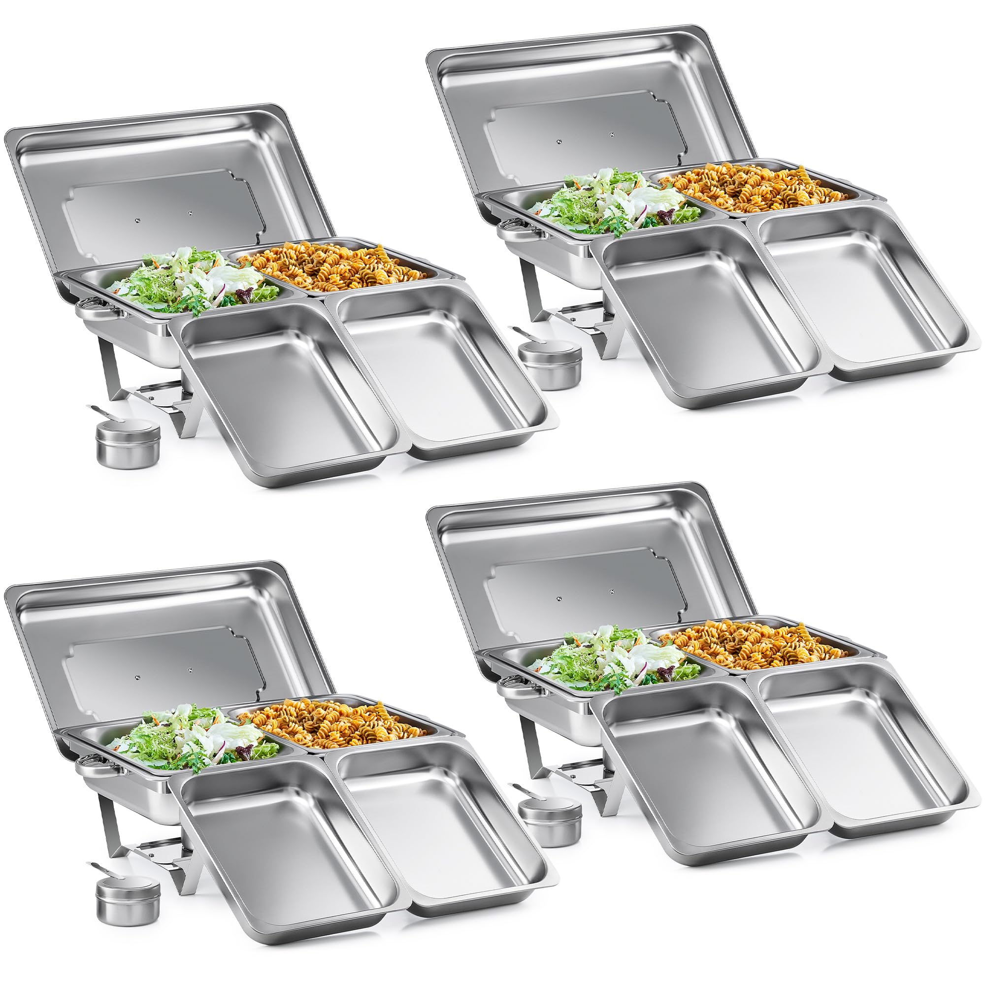WILPREP Chafing Dish Buffet Set, 4 Pack 9L Chafers for Catering with 8 Half Size Food Pans Fuel Holders 4 Lids Foldable Frames, Stainless Steel Food Warmers for Parties Buffets Banquets Dinners — image 1