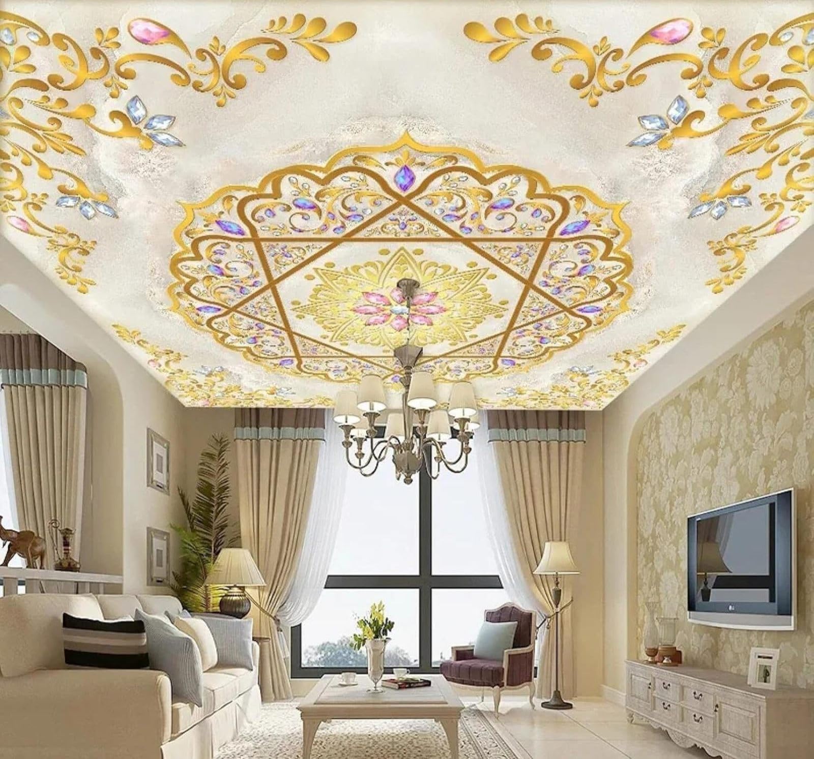 XLMING Luxury Gold Diamond Pattern Marble Effect 3D Wallpaper Luxury Home Dining Decor Paste Sofa Living Room The Wall for Bedroom Mural-400cm×280cm