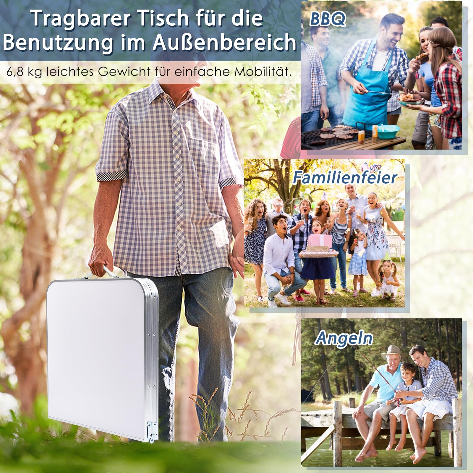 GYMAX faltbar Campingschrank, Campingküche mit großem Stauraum, 2 einstellbare Höhen, Outdoor Alu Picknicktisch Klapptisch Gartentisch für Strand, Garten, Grillparty