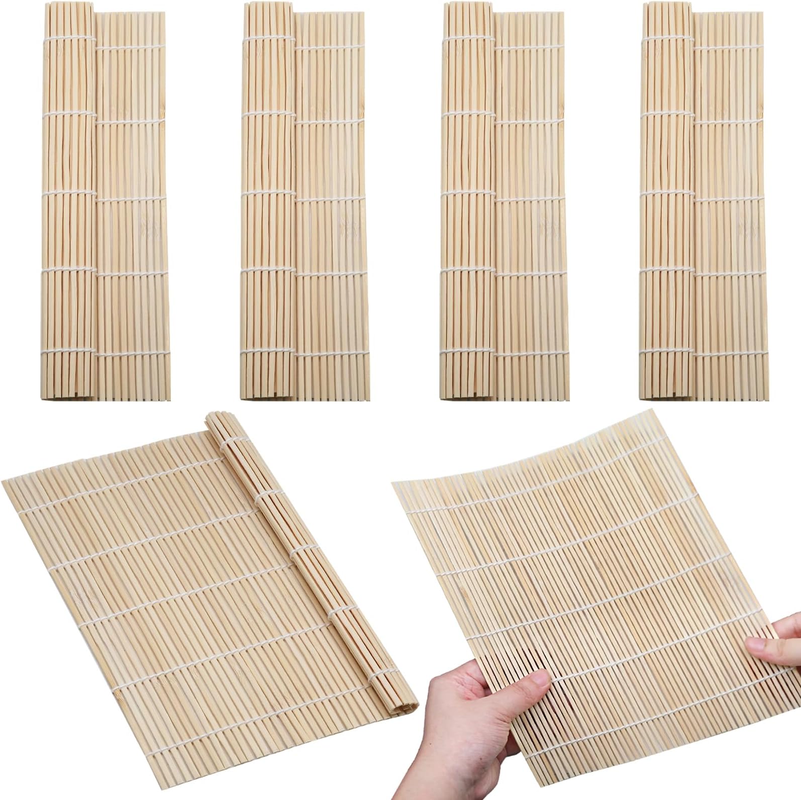 Hordion 12 Pcs Bamboo Sushi Rolling Mat, 9.5" x 9.5" Non Stick Sushi Making Mat Sushi Roller for Home Party Kitchen