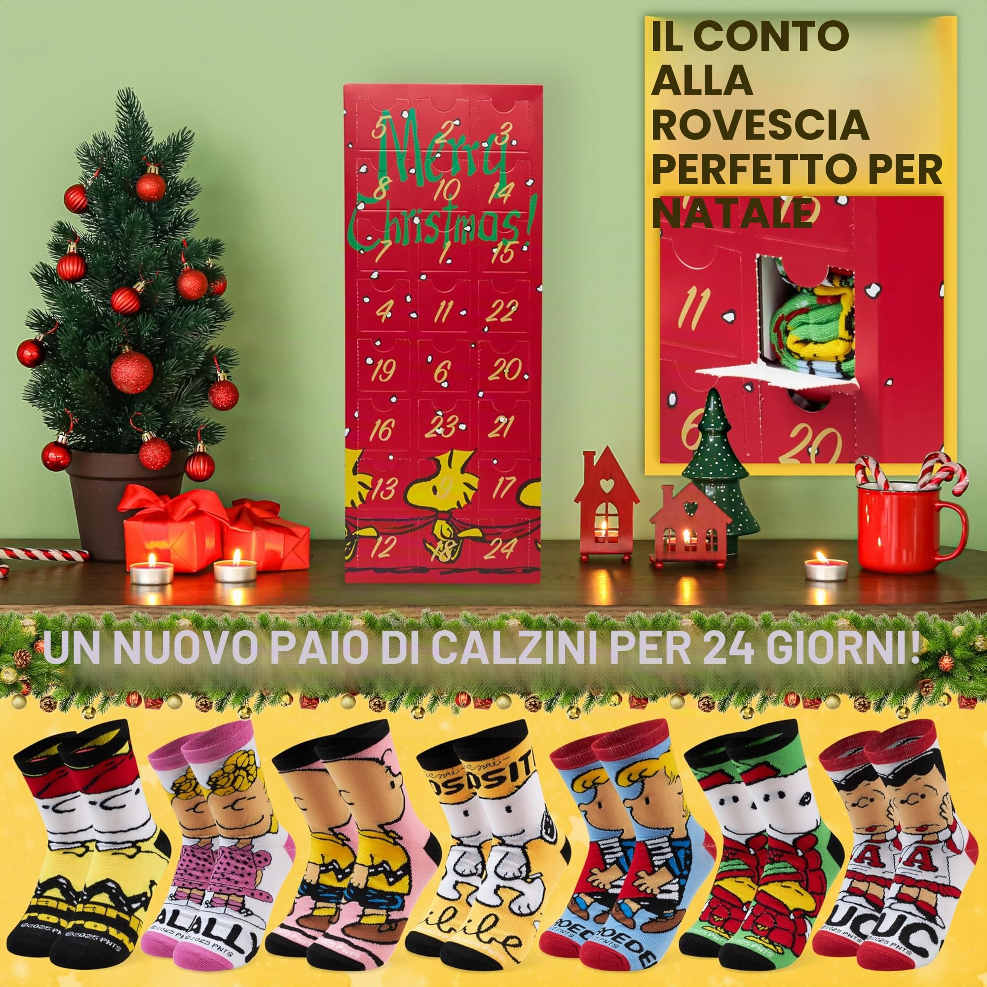 Get Trend Peanuts Snoopy Calendario Avvento Calze 2025 per Donna e Adolescenti, 24 Paia Traspirante Calzini Divertenti, 36-41, Regali per Lei (Multi Snoopy)