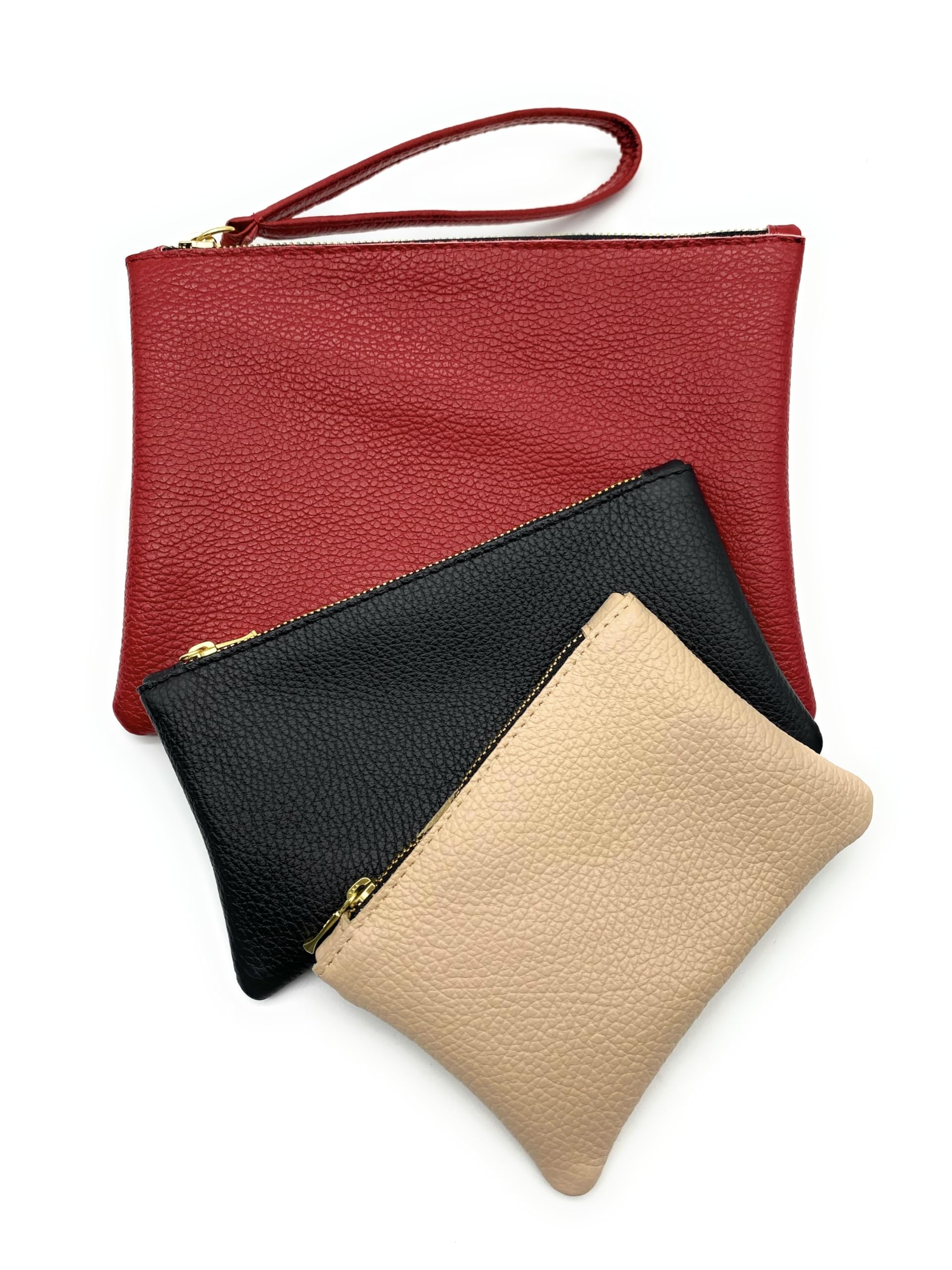 Set di Bustine Portatutto - 3 Astucci di diverse dimesioni - Custodie da tenere in borsa -Astuccio porta penne in Vera Pelle - Made in Italy