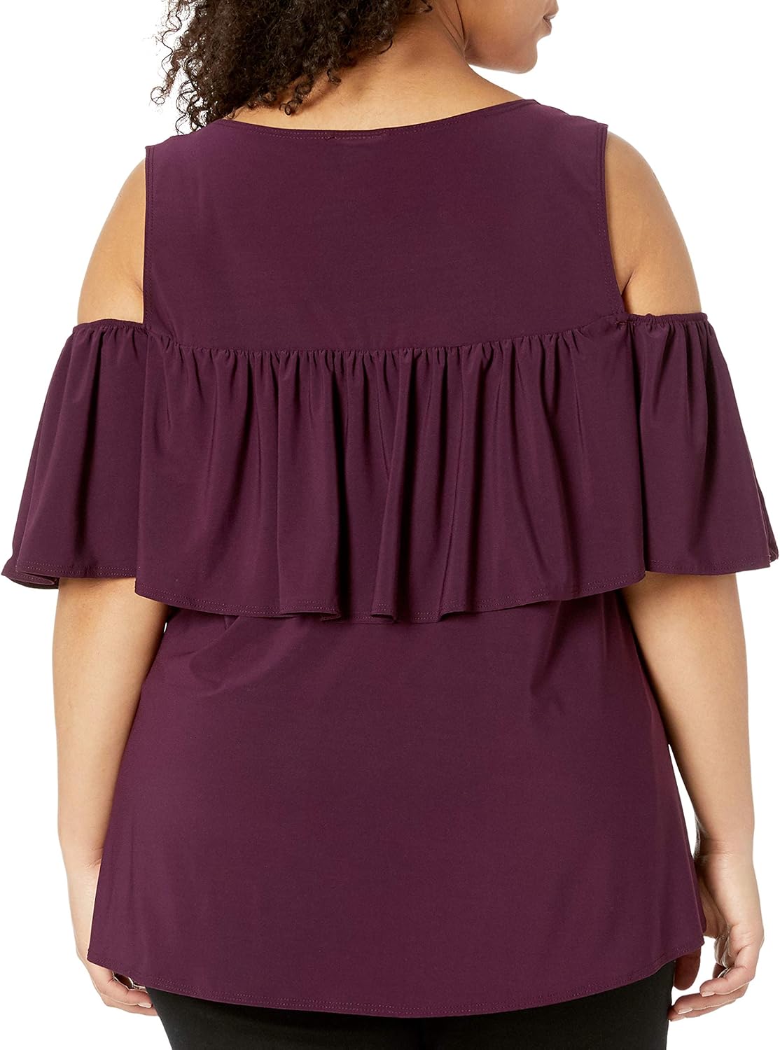 Star Vixen Womens Plus-Size Off/Cold Shoulder Dramatic Ruffle Peasant TopBlouse - Image 2