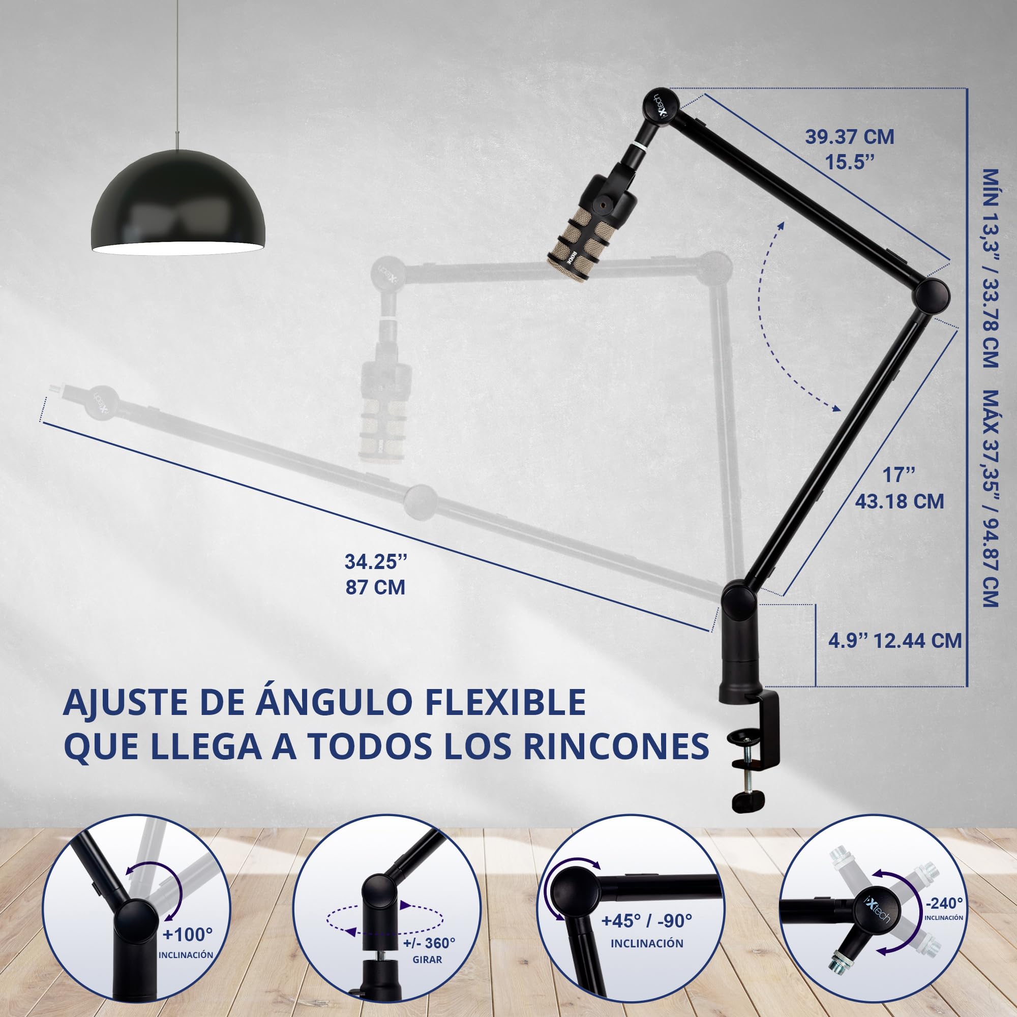IXTECH Brazo de micrófono giratorio ajustable de 360° Mesa de brazo de micrófono de acero inoxidable Soporte de Micrófono Brazos de montaje de micrófono estables para estudio de radio juegos HERO