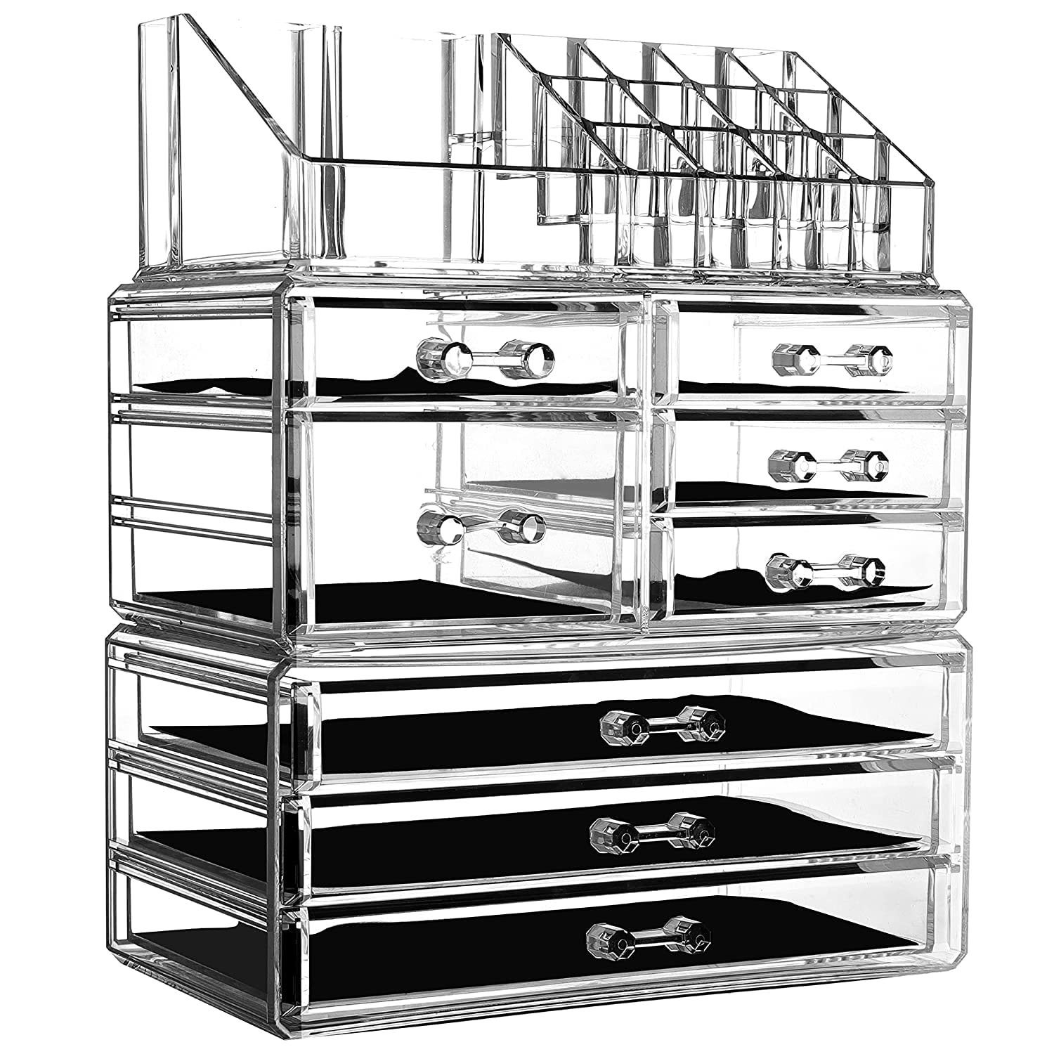 Acrylic Makeup Storage Box, Cosmetic Display Box, Jewelry Organizer, Transparent Stackable Storage Box for Makeup, Jewelry, Beauty Skin Care Product Organizing (6402+6409+1029, E)