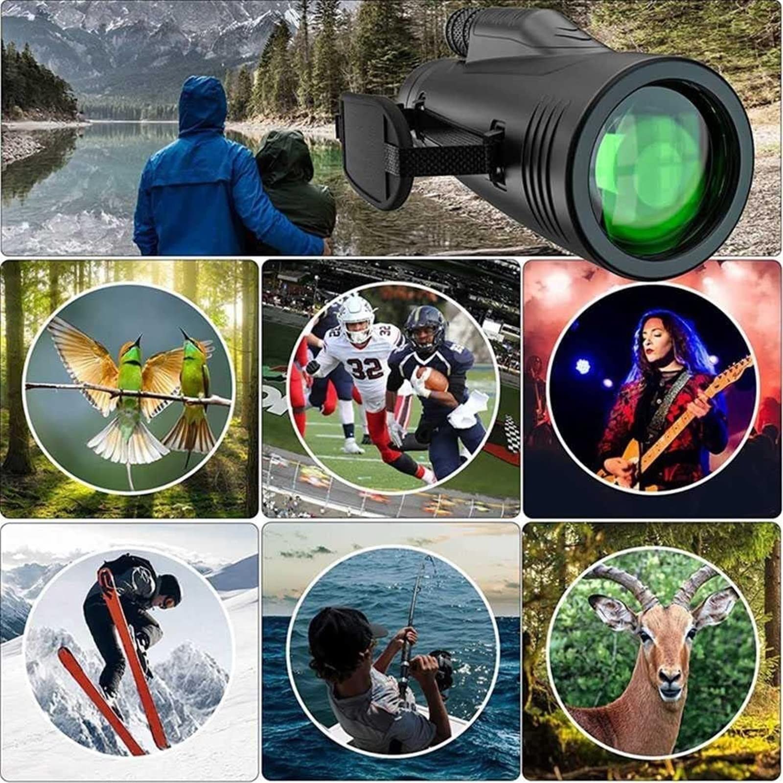 AKAZI Telescopio monoculare HD 12x50, Prisma Bak4 ad Alta Potenza e Obiettivo FMC con treppiede Porta Smartphone per Escursionismo, Birdwatching, Campeggio, Viaggi