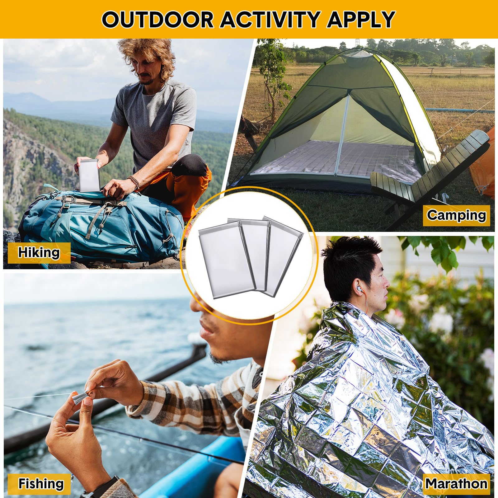 Copkim 100 mantas térmicas de emergencia de Mylar a granel, manta de supervivencia de 83 x 55 pulgadas, envueltas individualmente para exteriores, manta de emergencia para coche, senderismo, camping,