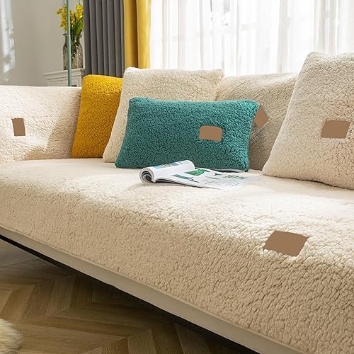 Miniatura 7 de Cojín de forro polar de color liso, funda de sofá de piel sintética, protector de muebles, funda de sofá antideslizante lavable para sofá de 2
