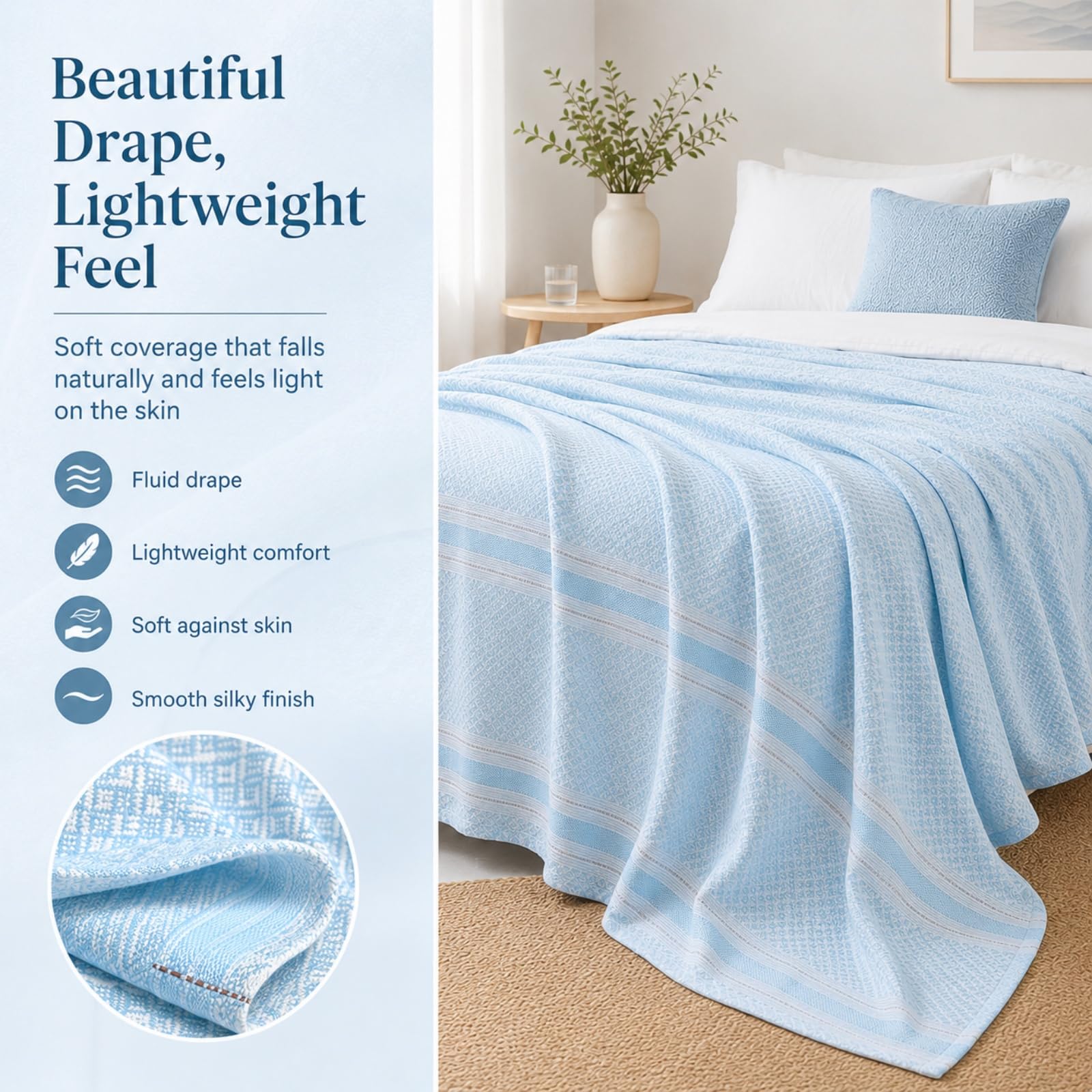 Odot Couverture Rafraîchissante Été Nuit Sueurs (180x220CM,A03 Bleu) | Couvertures Fraîcheur Double Face Légère, Idéal pour Lit Simple Double King Size, Plaid Frais Anti-Transpiration