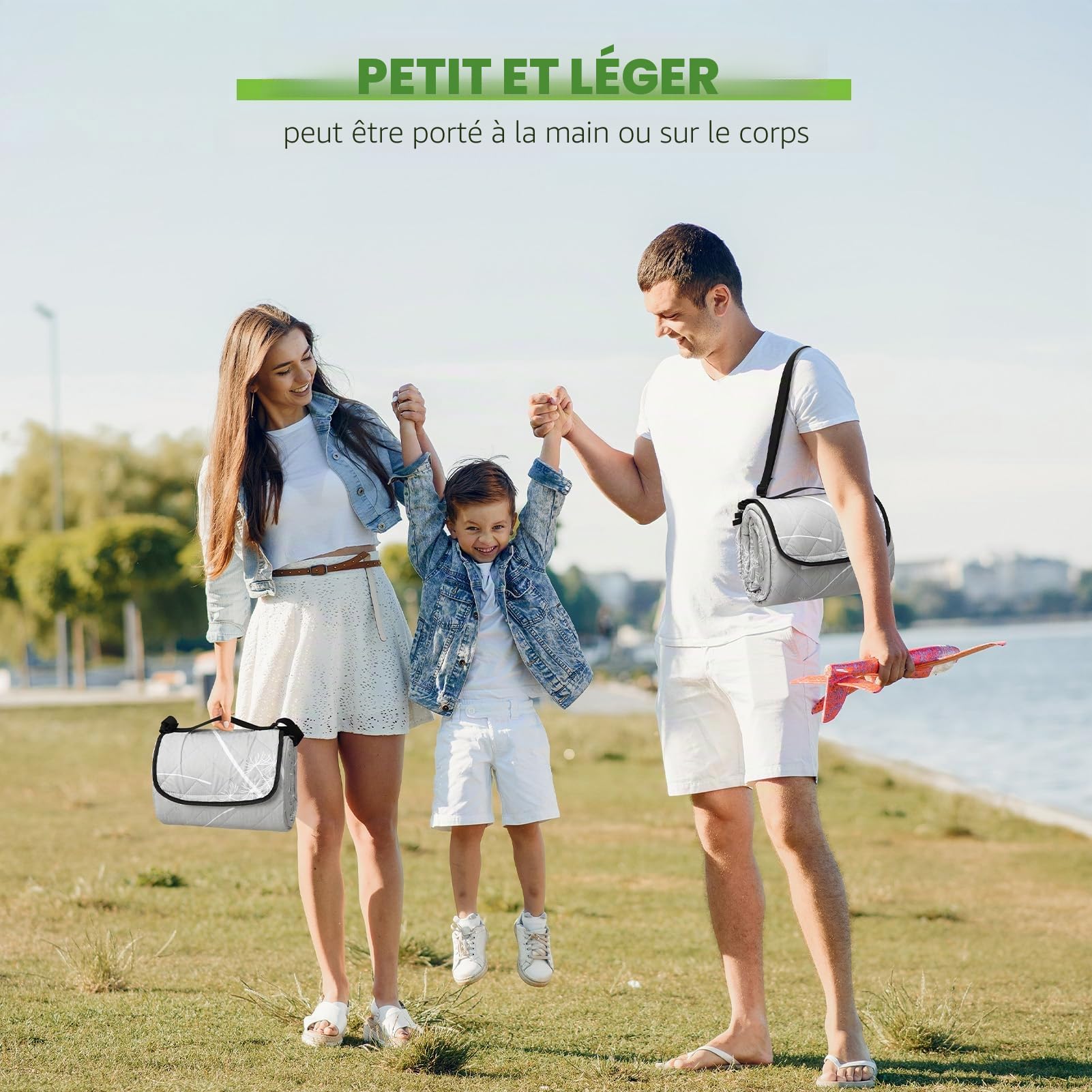 HAUSPROFI Couverture de pique-nique imperméable XXL - Couverture de plage - Couverture de pique-nique - Avec piquets, poignée de transport et bandoulière - Pour l'extérieur, pique-nique, jardin, plage
