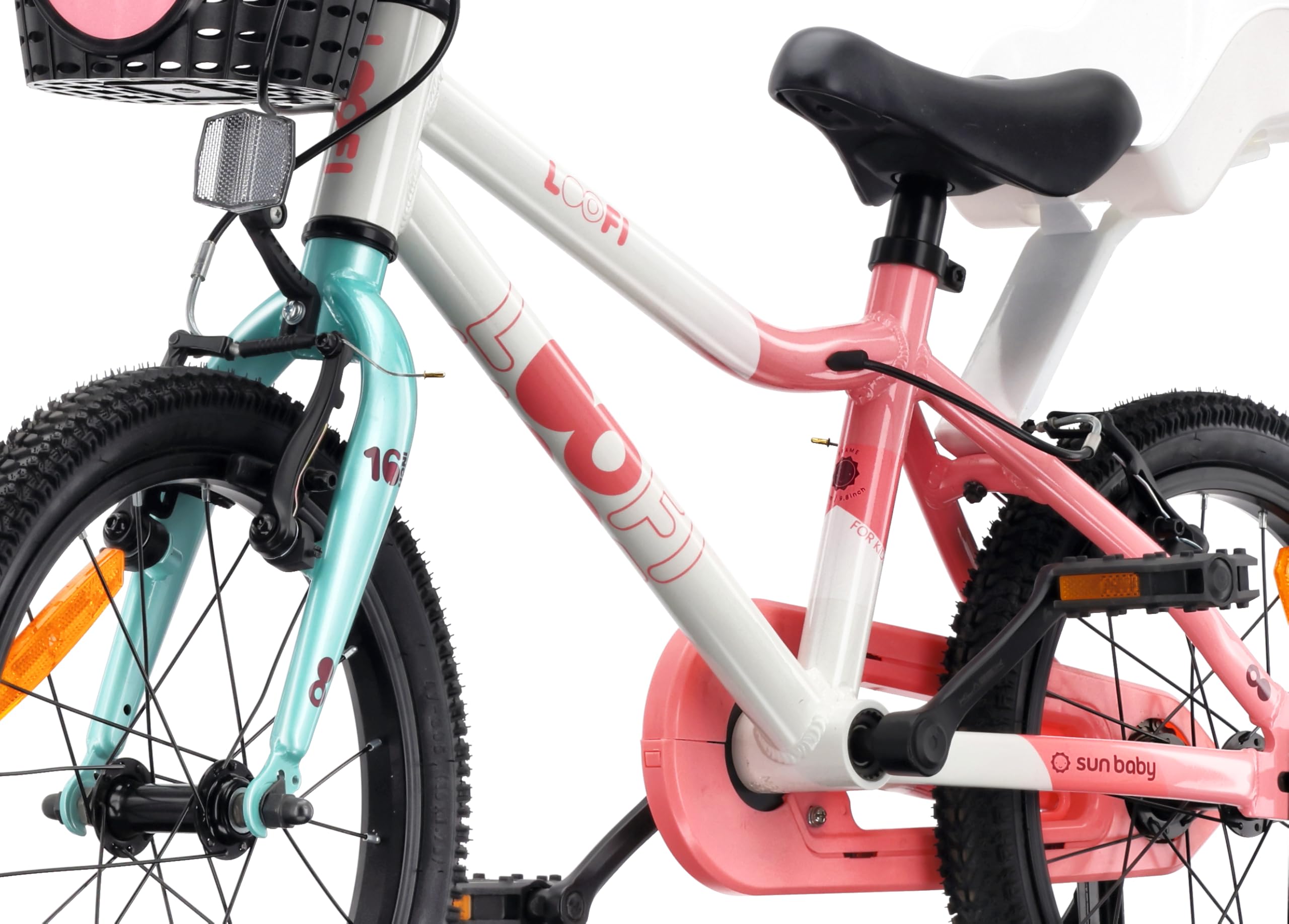 sun baby LOOFI Bicicleta niño y niña 12, 14 o 16" | Para 2–6 años, cuadro de aluminio ligero, ruedines, cesta, timbre y pegatinas