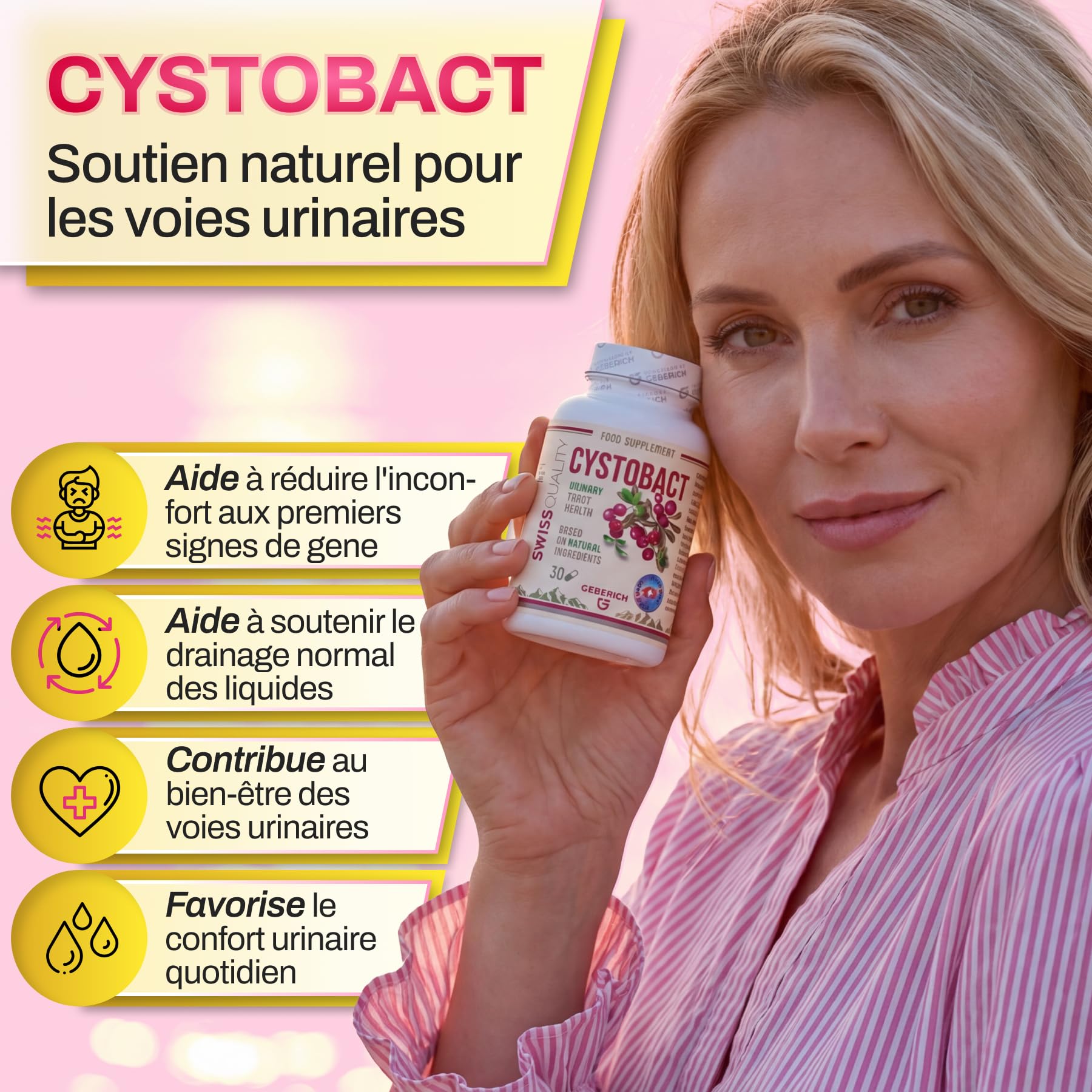 Gélules CYSTOBACT | Santé des Voies Urinaires | D-Mannose 720mg + Extrait de Canneberge 300mg | Aide à la Fonction Drainante | avec Arbutus unedo (5% Arbutine) 300mg et Bioflavonoïdes | 30 Gélules