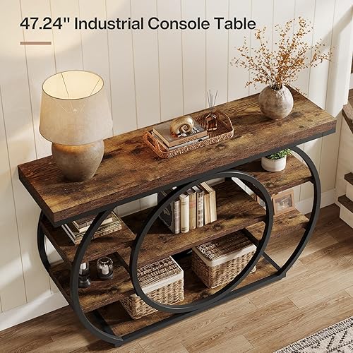 Miniatura 6 de Tribesigns Mesa consola de 47 pulgadas, mesa de entrada industrial de 5 niveles con marco de metal, mesa de sofá estrecha detrás del sofá, mesas