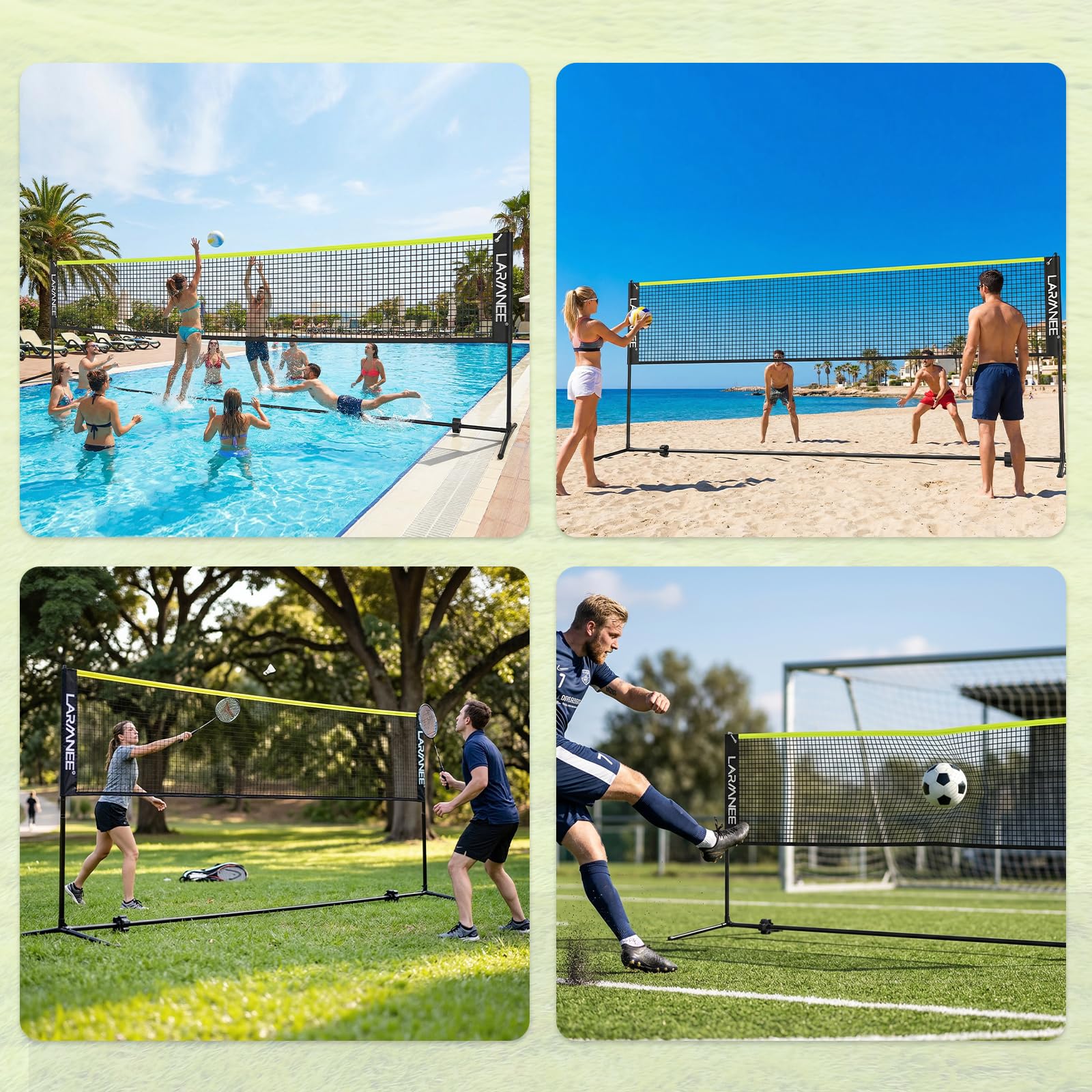 LARMNEE Rete da badminton, rete da pallavolo, rete da volano, regolabile in 3 altezze, 107/120/155 cm, set portatile per tennis, badminton o pallavolo, per giardino, interni, esterni