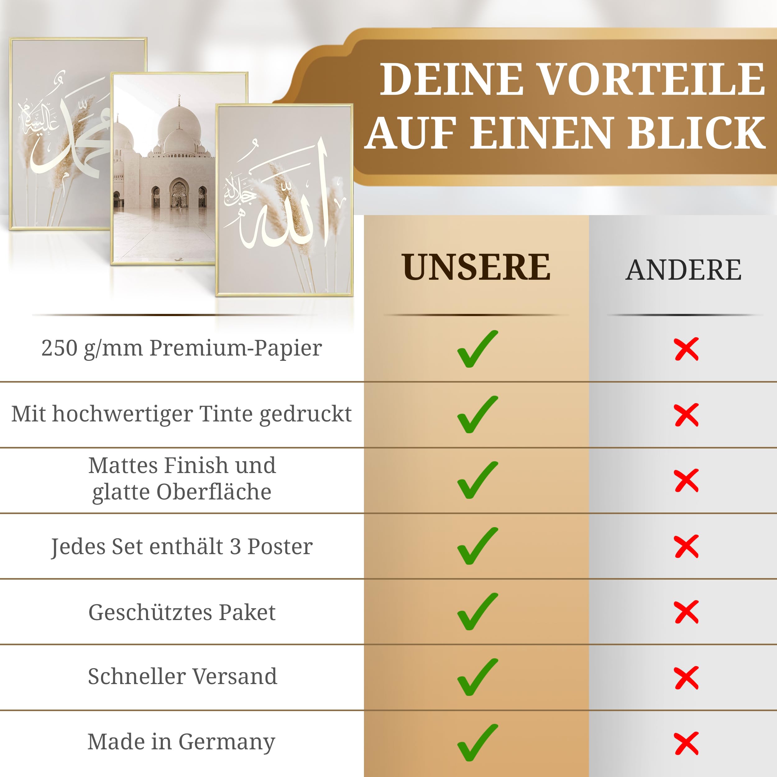 HAVA Artwork Abu Dhabi Poster Set, Islamische Poster, Islamische Bilder, Islamische Dekoration, Islamische Geschenke, Bilderrahmen, Allah Wandbild