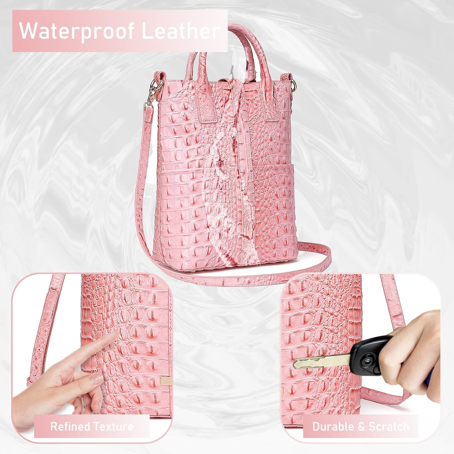 Elegant Women Crocodile Tote Bag Trendy Office & Work Purse Classic Leather Handbag with Shoulder Strap - Image 6